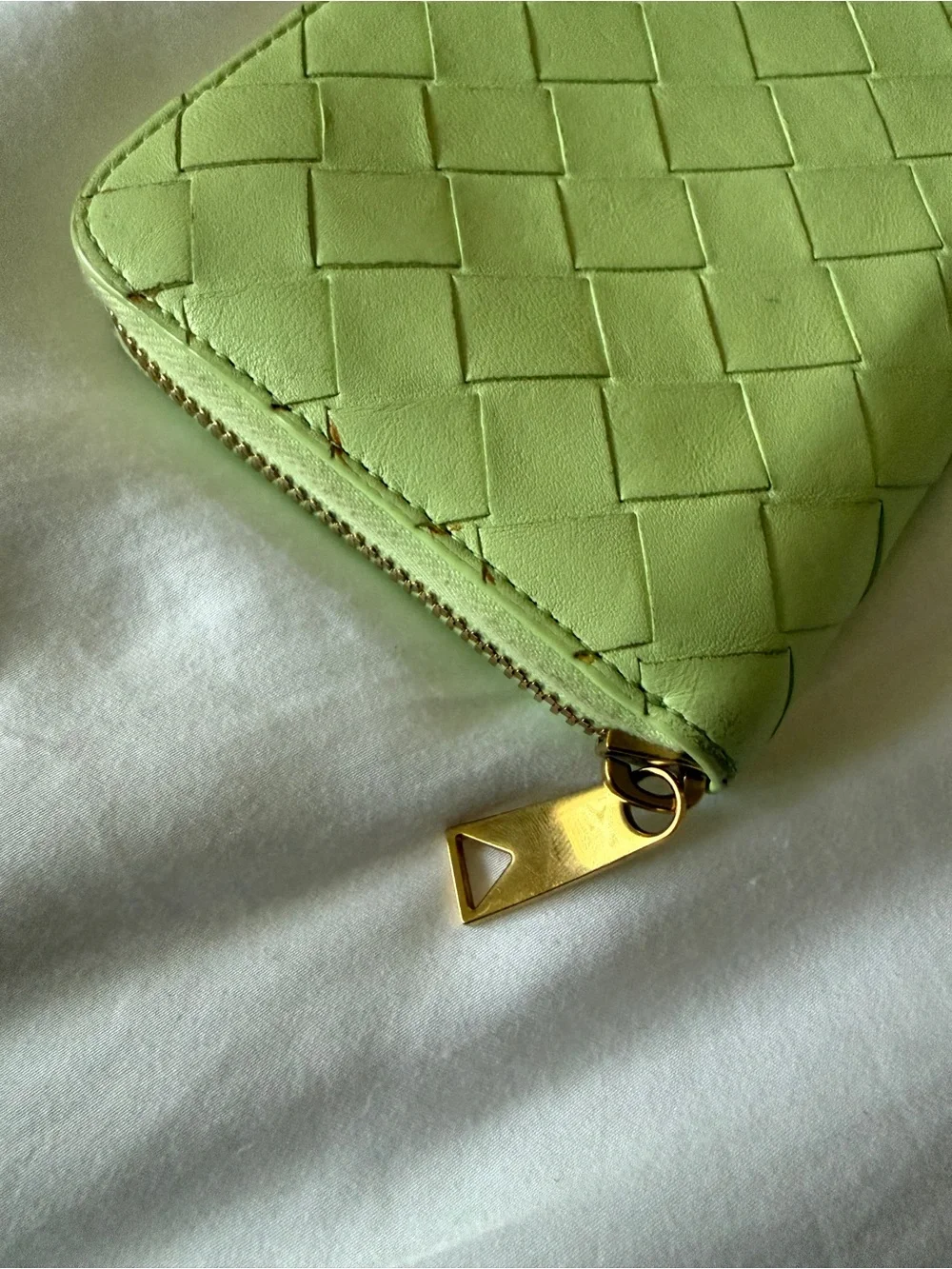 Bottega Veneta Lime Green Intrecciato Zip Wallet
